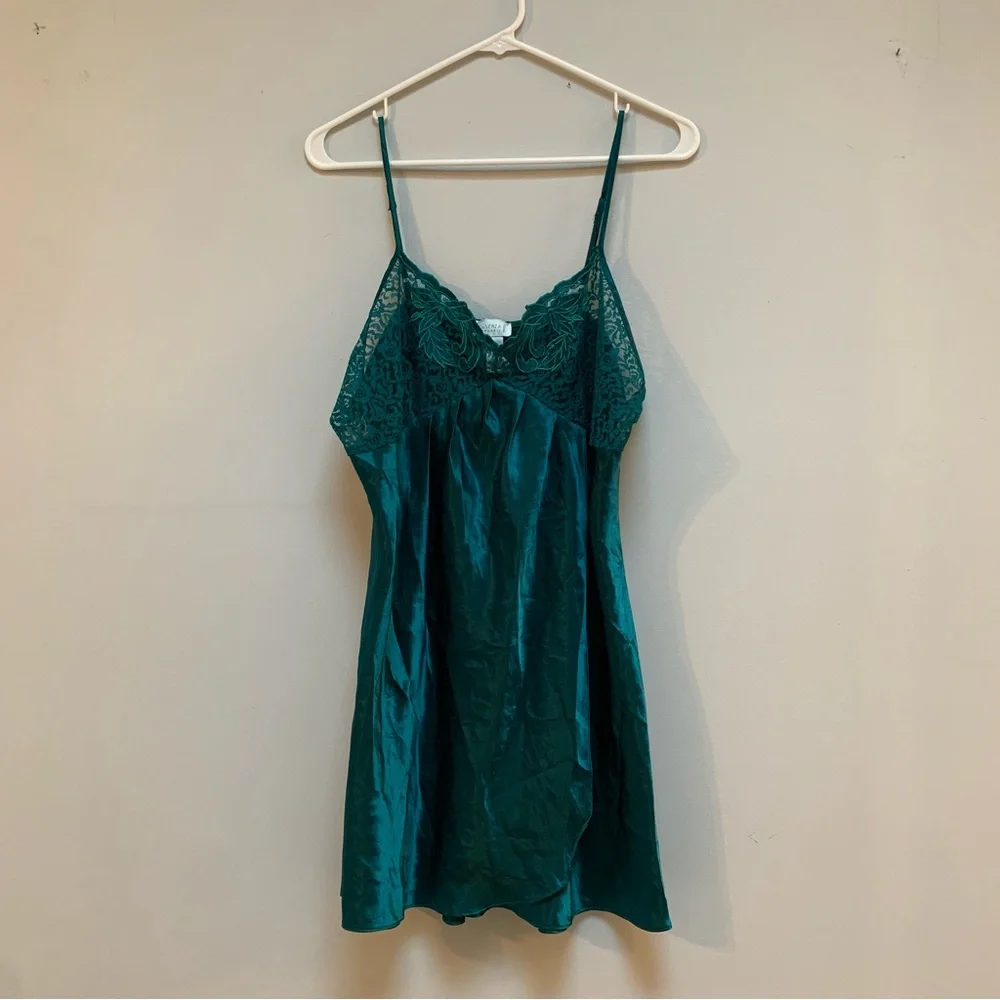 Elegant Teal Lace Trim Vintage La Senza Chemise - Picture 2 of 6